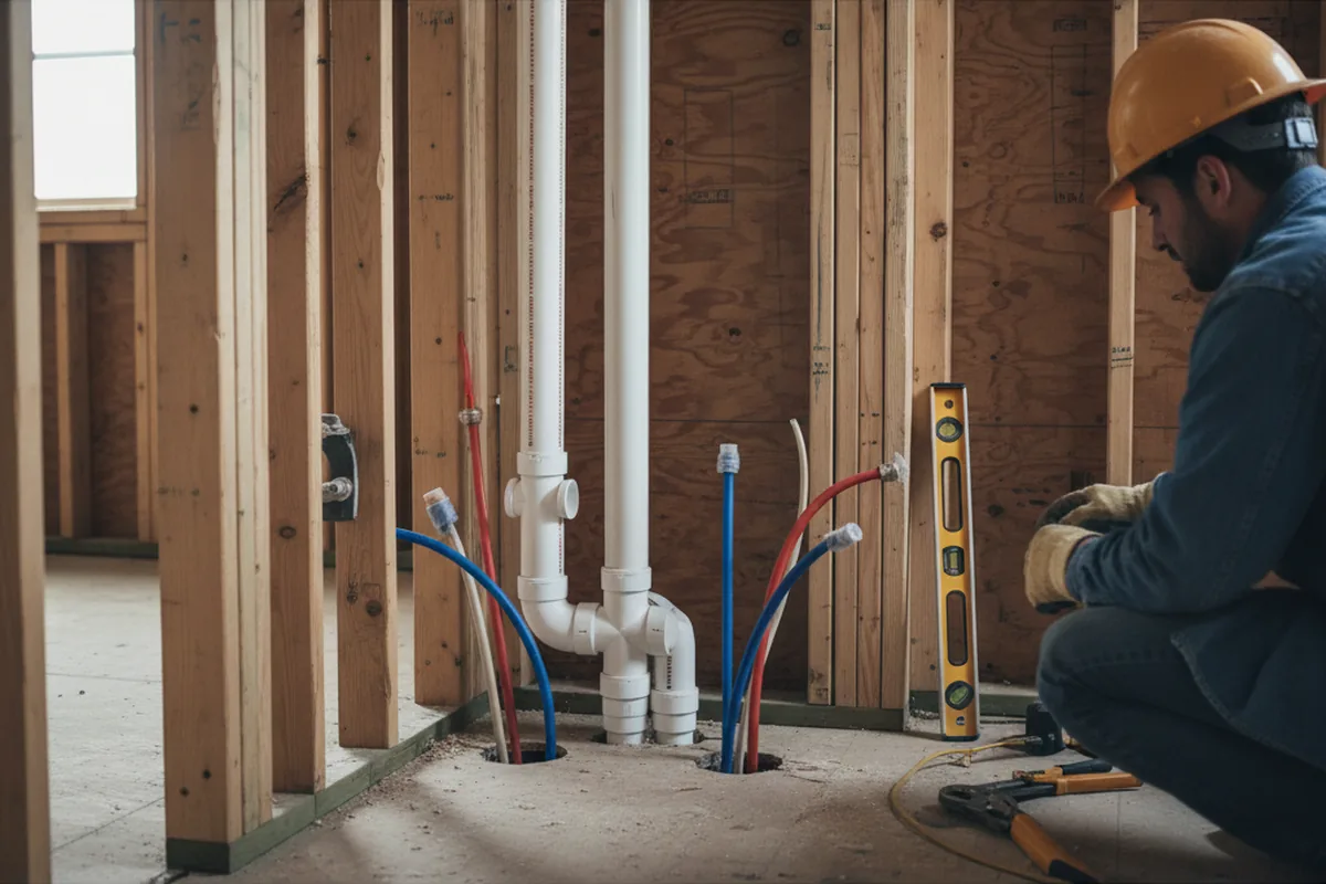 Drain and supply rough-in during Sump Pump Repair in Hostetter