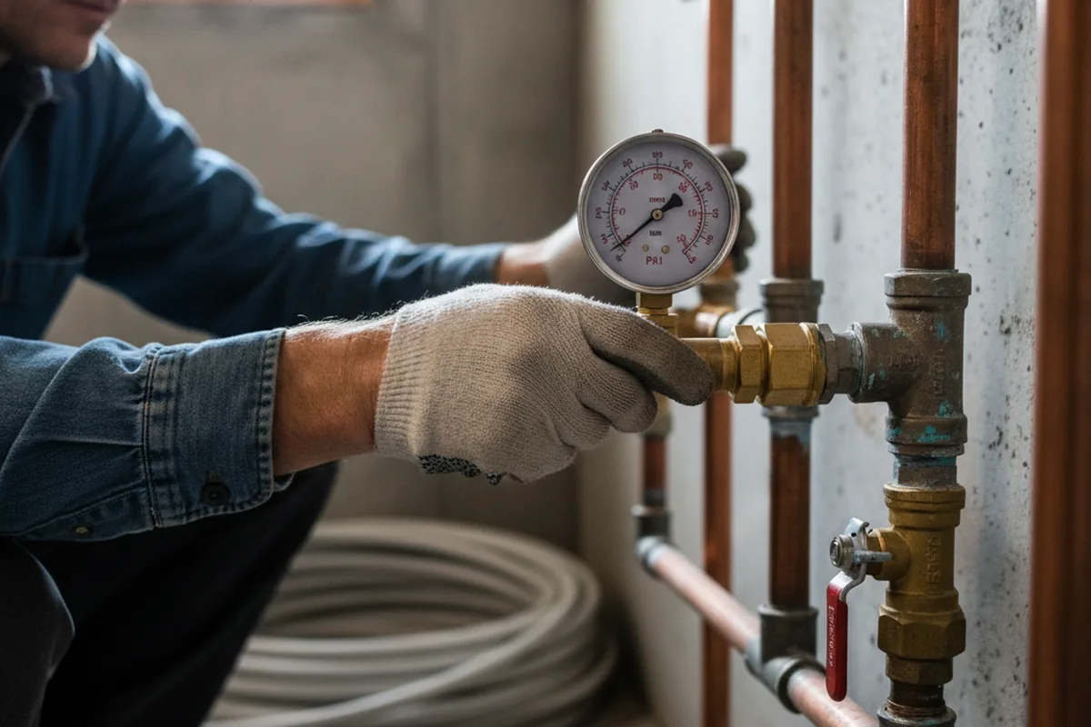 Pressure testing a repaired line during Water Line Repair in Hostetter